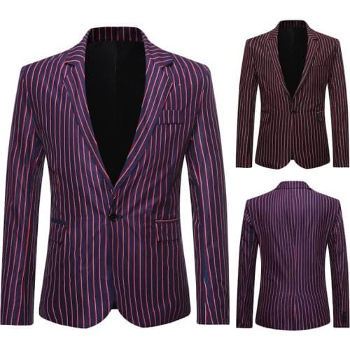 Mens Vertical Strip Color Casual Blazer Fashion Long-sleeve Wedding Dress Jacket Costume Business Mens Suit Jacket