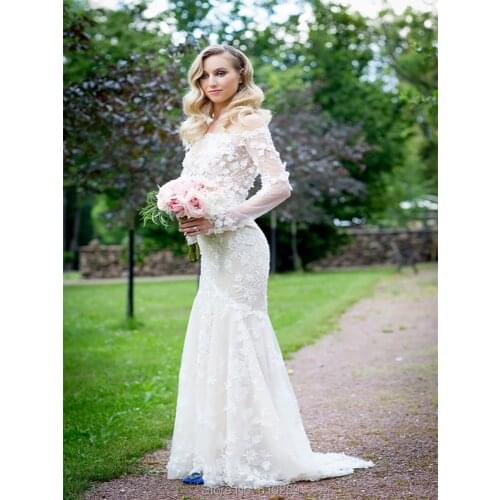 2020 New Style Wedding Dress Trumpet Princess Detailed Flowers Lace Appliques Bridal Gowns Vestidos Robe De Mariage Custom Made