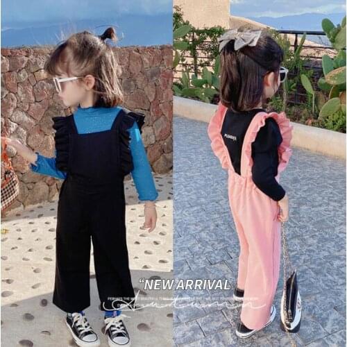 2021 New Stlye Girls Boys Ruffles Overalls Autumn Cotton Fashion Kids Pants 1-7t XY9