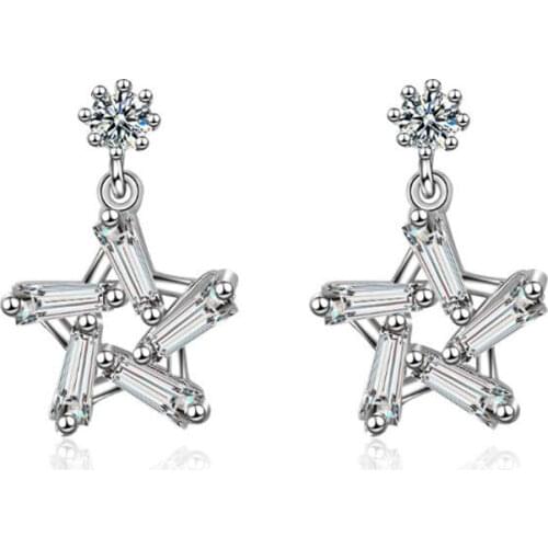 New Beautiful Women Five-pointed Star 925 Sterling Silver Jewelry Personality Temperament Crystal Exquisite Stud Earrings SE870