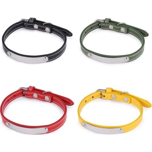 Pet Dog Collar Leather Inner Padded Custom Personalized Dog Collars with Engraved Nameplate For Small Medium Dogs