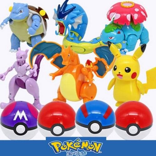 Pokemon Elf ball Deformation Figures Toys Transform Pikachu Charizard Squirtle Action Figure Model Dolls Childrens Gifts