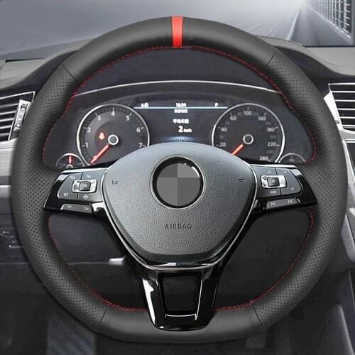 Non-slip Car Steering Wheel Cover Black Genuine Leather For Volkswagen VW Golf 7 Mk7 New Polo Jetta Passat B8 Tiguan Sharan
