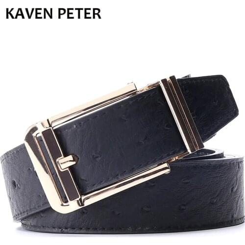 Ostrich Belt Men Belts Cummerbunds Gold Metal Waist Pure Leather Belt For Men With Black Designer HighQuality Free Shipping