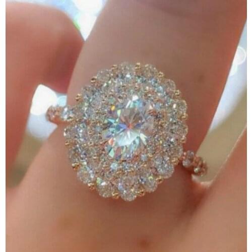 Luxury Female Crystal White Zircon Stone Ring Fashion Wedding Jewelry Promise Engagement Rings For Women