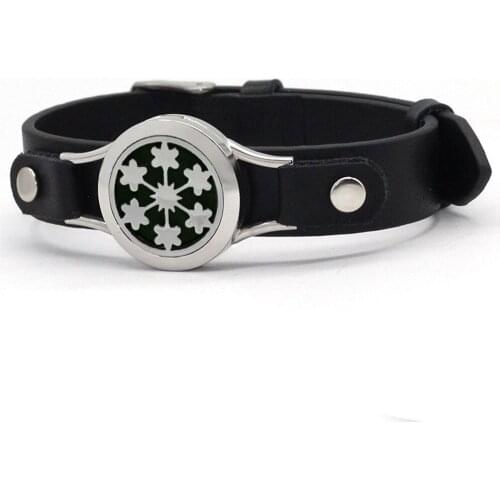 Christmas Snow Essential Oil Diffuser Aromatherapy Locket Stainless Steel Diffuser Bracelet Cowhide Perfume Leather Bracelets