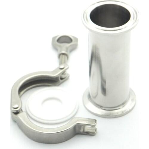 Sanitary Pipe Fitting Set 1.5" 38mm OD Sanitary Spool Tube 50.5mm Ferrule +PTFE Gasket +Tri Clamp Length 8" 204mm