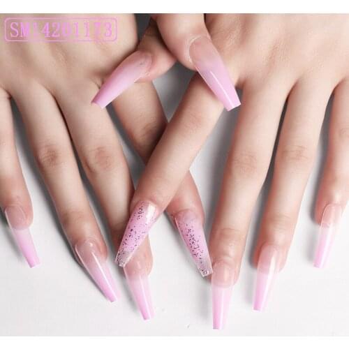 24pcs/Box Detachable Taro Purple Gradient Ballerina False Nails Wearable Long Coffin Fake Nails Full Cover Nail Tips With Glue
