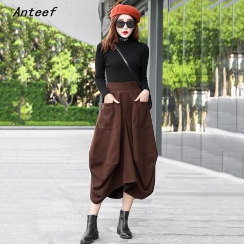 Woolen plus size vintage irregular 2021 high waist clothes autumn winter casual loose long skirts womens skirt women streetwear