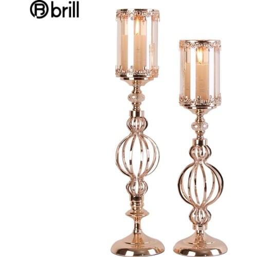 Nordic Iron Candle Holder Gold Glass American Romantic Candlestick Metal Decor Luxury Home Decoration Accessories Bougeoir