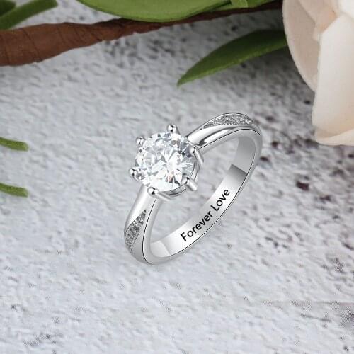 Sterling Silver 925 Personalized Engraved Wedding Rings for Women Customized Zirconia Crystal Promise Ring Engagement Jewelry