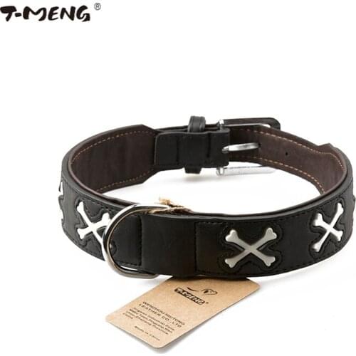 T-MENG Luminous Collar For Dogs Adjustable PU Leather Durable Cross Style Night Glowing Dog Collar Light Pet Product Accessories