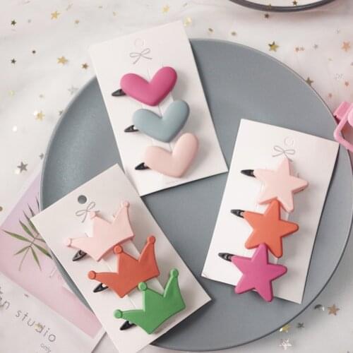 3Pcs/Set Candy Color Hair Clips Crown Star Hair Snap Hairgrips Geometric Barrettes Fashion Women Girls Hair Accessories