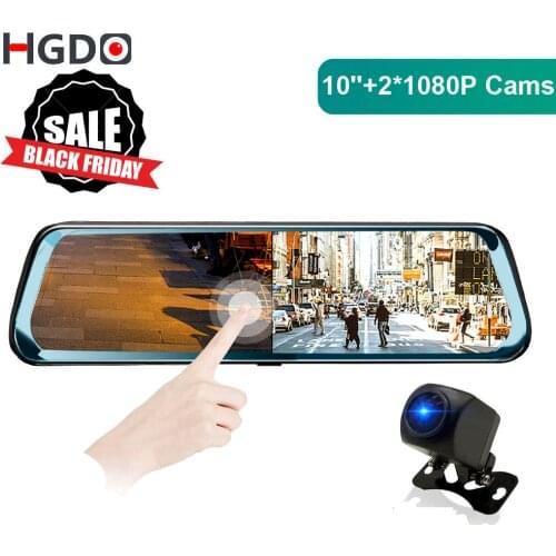 HGDO H20 10 inch Touch screen Car DVR Rear View Mirror Dash cam Full HD Car Camera 1080P Back Camera Dual lens video Recorder