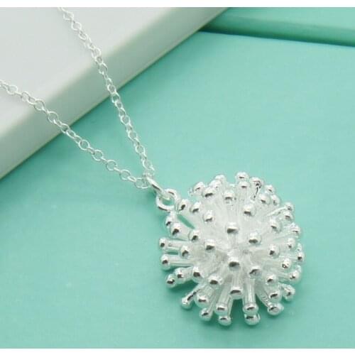 925 Sterling Silver Firework Pendant Necklace 18 Inch Chain For Women Fashion Wedding Engagement Charm Jewelry