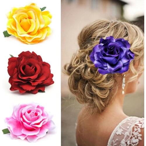 Women Girl Rose Flower Hair Clip Corsage Headwear Hairpins Hair Head Accessories Sand Beach Gift Wedding Hair Clips