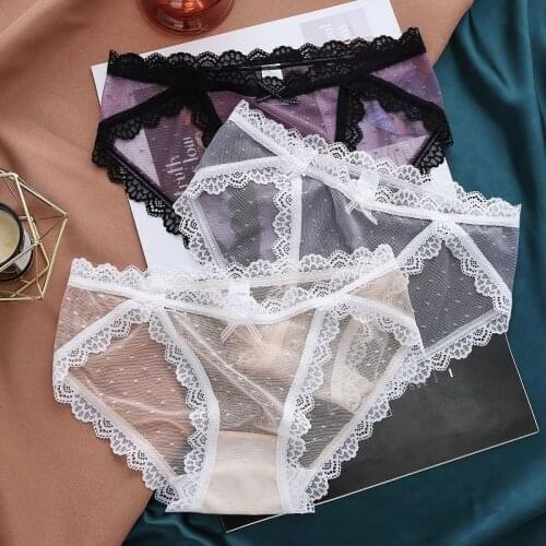 Womens Sexy And Charming Lace Underpants Mesh Transparent Inner Girl Mid Low Waist Briefs Woman Underwear Panties