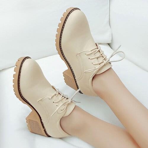 Sarairis 2020 Dropship Plus Size 43 Square Heels shoelaces vintage british style Ladies pumps Spring Women Shoes