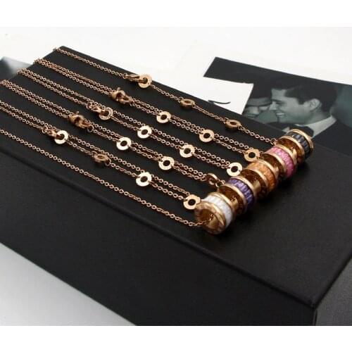 New Delicate Roman Number Circle 5 Color Crystal Necklace Pendant Top Quality Titanium Steel Brand Jewelry Women Necklace