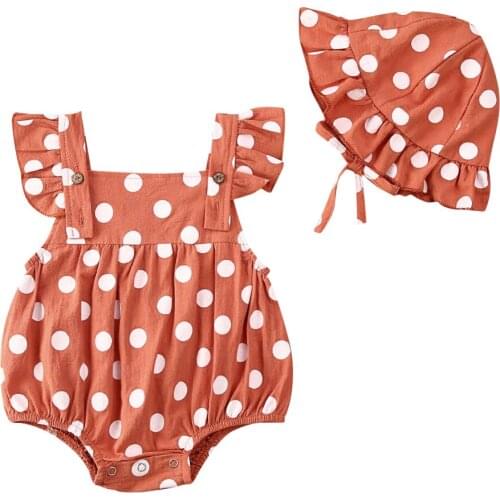 2021 Baby Clothes Summer Clothing Newborn Toddler Infant Baby Girl Hat Jumpsuit Bodysuit Dots Print Childrens Clothing Sunsuit