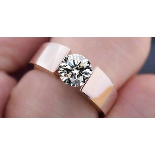 4.5mm Hearts and Arrows AAA+ CZ Wedding Ring Rose Gold & White Plated Classical Finger Ring