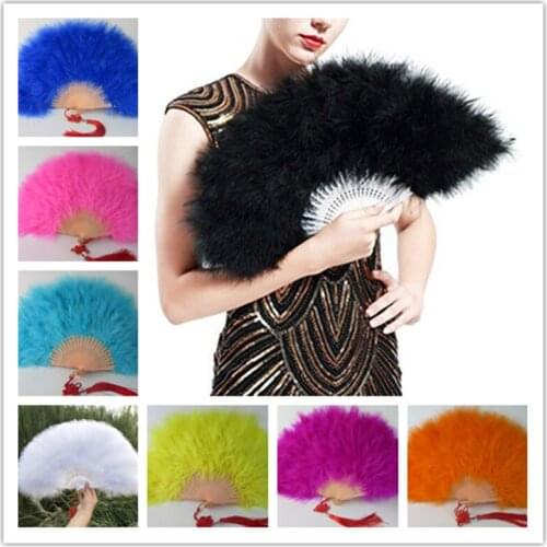 50pcs Color Thicken Fluffy Folding Marabou Feather Hand Fan Women Girls Dance Performance Fan Party Favors wedding decoration