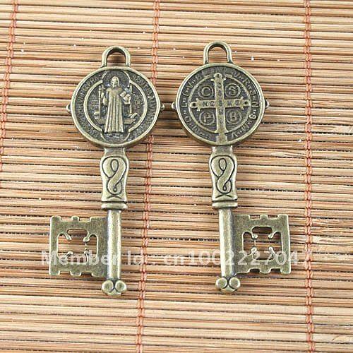 8pcs antiqued bronze pattern key design pendant G1523