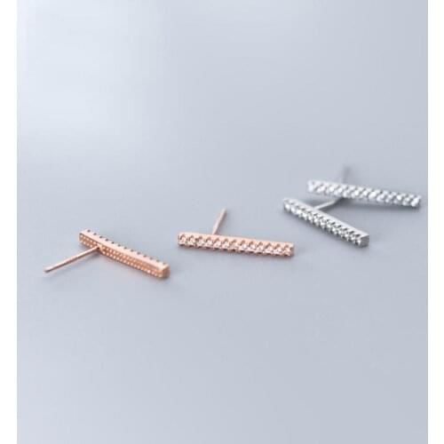 925 Sterling Silver Pave CZ Bar Post Stud Earrings A1839