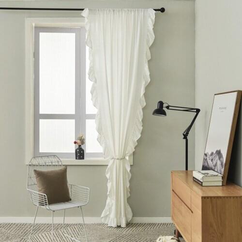 Pure Cotton White Curtains with Ruffles and Semi-shading Living Room Bedroom Kitchen Luxury Home Decoration Room