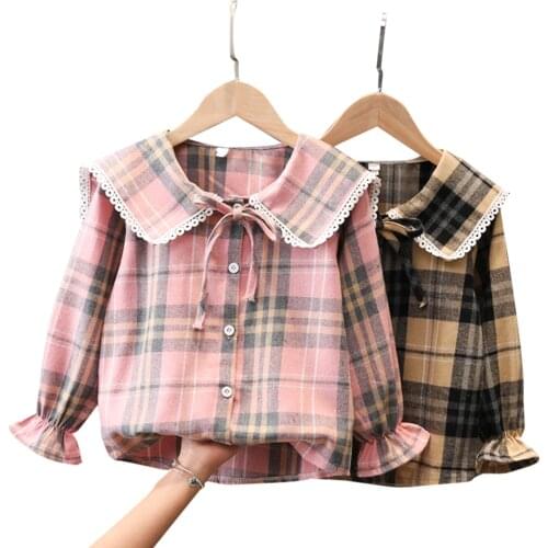 Girls Blouse Plaid Pattern Blouse Girl 2021 New Blouses Childrens For Girls Autumn Teenage Clothes For Girls 6 8 10 12 14
