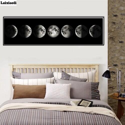Large Full Square diamond painting The Moon Phase Black White Diamond Embroidery,5d cross stitch mosaic Rhinestones room decor