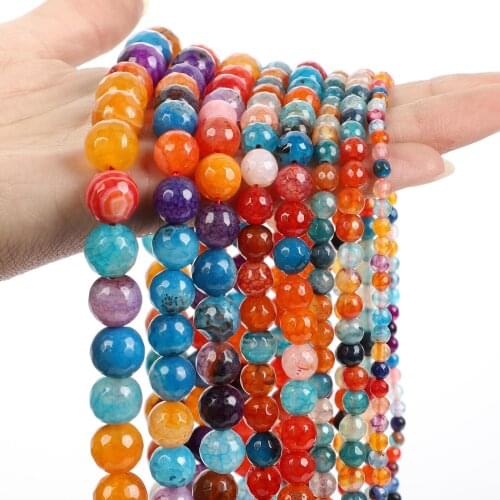 Natural Stone Beads Faceted Multicolor Stripe Agate Onyx Orange Round Loose Spacer Bead For Jewelry Making DIY Bracelet 4-12mm