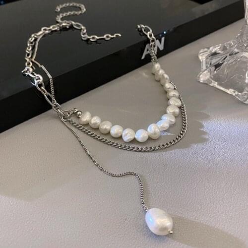 Origin Summer Natural Freshwater Pearl Pendant Necklaces for Women Unusual Chunky Curb Chains Chokers Party Necklace Jewelry