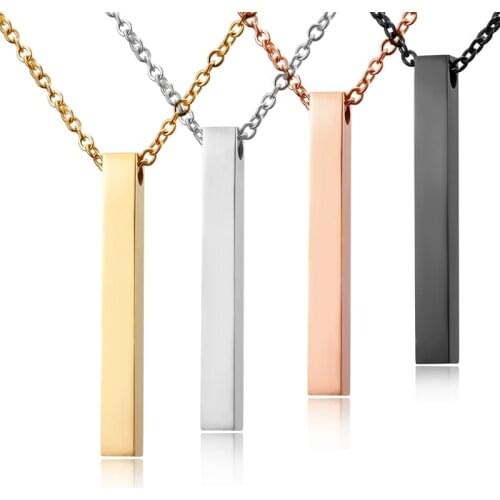 Personalized Stainless Steel Four Sides Engraving Bar Custom Name Necklace For Women Pendant Chain Choker Men Jewelry Gifts
