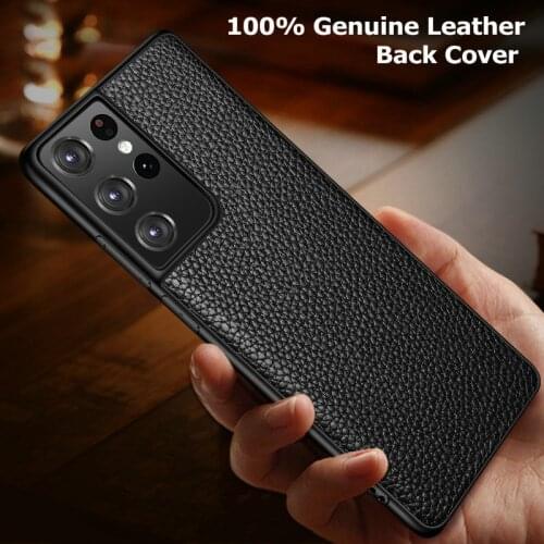 Case for Samsung Galaxy S21 Ultra Luxury 100% Genuine Litchi Leather Back Cover for Galaxy S21 FE S21+ S 21 PLUS Bumper Cases