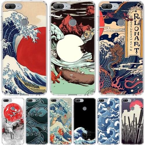 Hot Wave Art Japanese Green Illust Phone Case for Huawei Honor 10 9 Lite Y9 Y5 Y6 Y7 2019 8X 8A 8S 7A 7X 10i 20i Pro V30 Art Coq