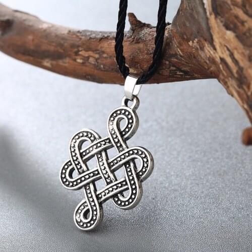 CHENGXUN Punk Gothic Men Necklace Infinity Knot Pendant Black Long Chain Viking Cross Valknut Amulet In Rune Jewelry