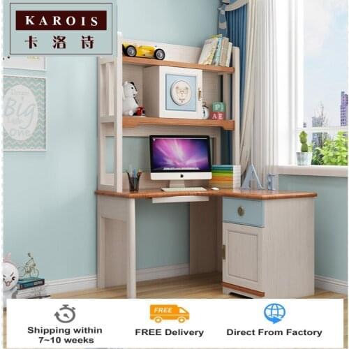 YI88083Childrens Room Corner Desk Bookcase Combination Nordic Solid Wood Childrens Furniture Cartoon Girl Straight Corner Desk