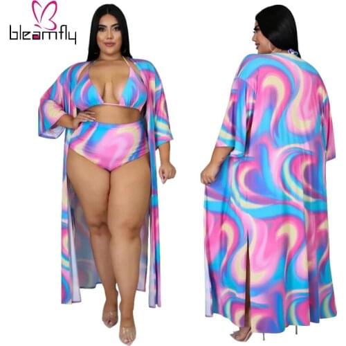 Womens Sexy Bikini Set 3PCS Swimsuit Bandage Halter Bikini Thong With Cover-ups Swimwear Bathing Suits Beachwear PLUS SIZE 5XL