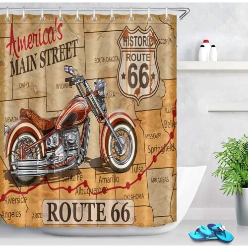 Route 66 Decor Vintage Riding Tools on The American Street Artwork Shower Curtain