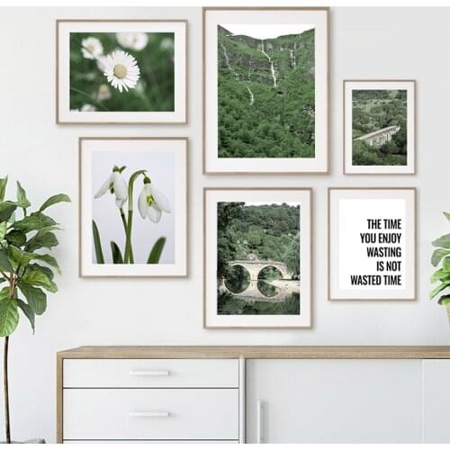 Mountain Village Bridge Green Spring Lily Wall Art Canvas Painting Nordic Posters And Prints Wall Pictures For Living Room Decor