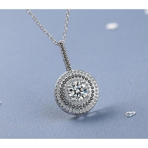 KOFSAC Exquisite 925 Sterling Silver Jewelry For Women Necklaces Full Zircon Black White Round Pendant Fashion Lady Gifts 2021