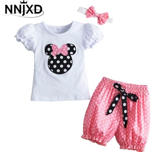 Baby Birthday Clothes Sets 3PCS Polka Dots Mouse T-shirt + Elastic Shorts Newborn Outfit Infant Girls Clothing Cute Baby Clothes
