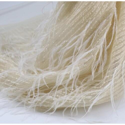 Sequins Lace Fabric With Ostrich Feather High End Hand Beaded Lace Fabric