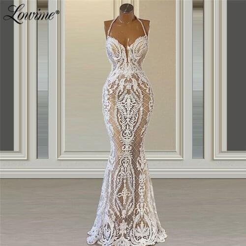 Lowime Elegant Lace Evening Gowns Mermaid Formal Women Party Dress Arabic Dubai Evening Wear Abendkleider Prom Dresses Long