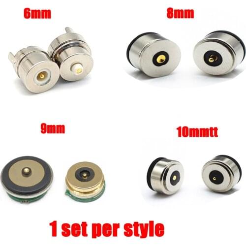 4set Magnet Attraction Spring Loaded Pogo Pin Connector 2 Pole 5V 2A 6/8/9/10 MM Male Female Probe DC Power Charge Connector