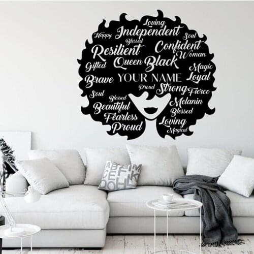 Customizable Name Beautiful African Girl Portrait Wall Sticker Personalized Text Home Living Room Bedroom Decoration Vinyl Decal