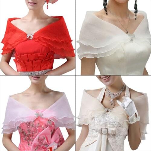 2020 New Bridal Layered Ruffles Bolero Rhinestone Bowknot Prom Wedding Shawl Shrug Wrap