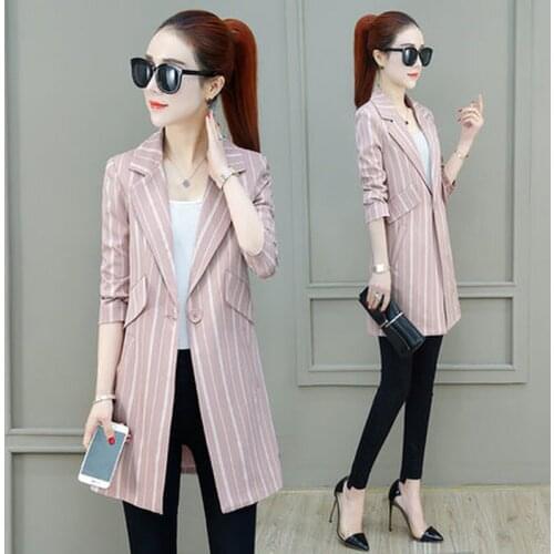 2019 spring and autumn new ladies fashion slim casual retro striped small suit