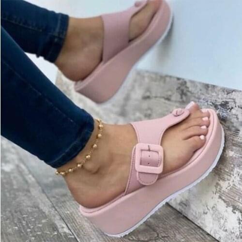 New Women Wedges Sandals Summer Casual Muffin Slip on Platform Flip Flops Ladies Sandals Party Peep Toe Sandals Sandalias Mujer